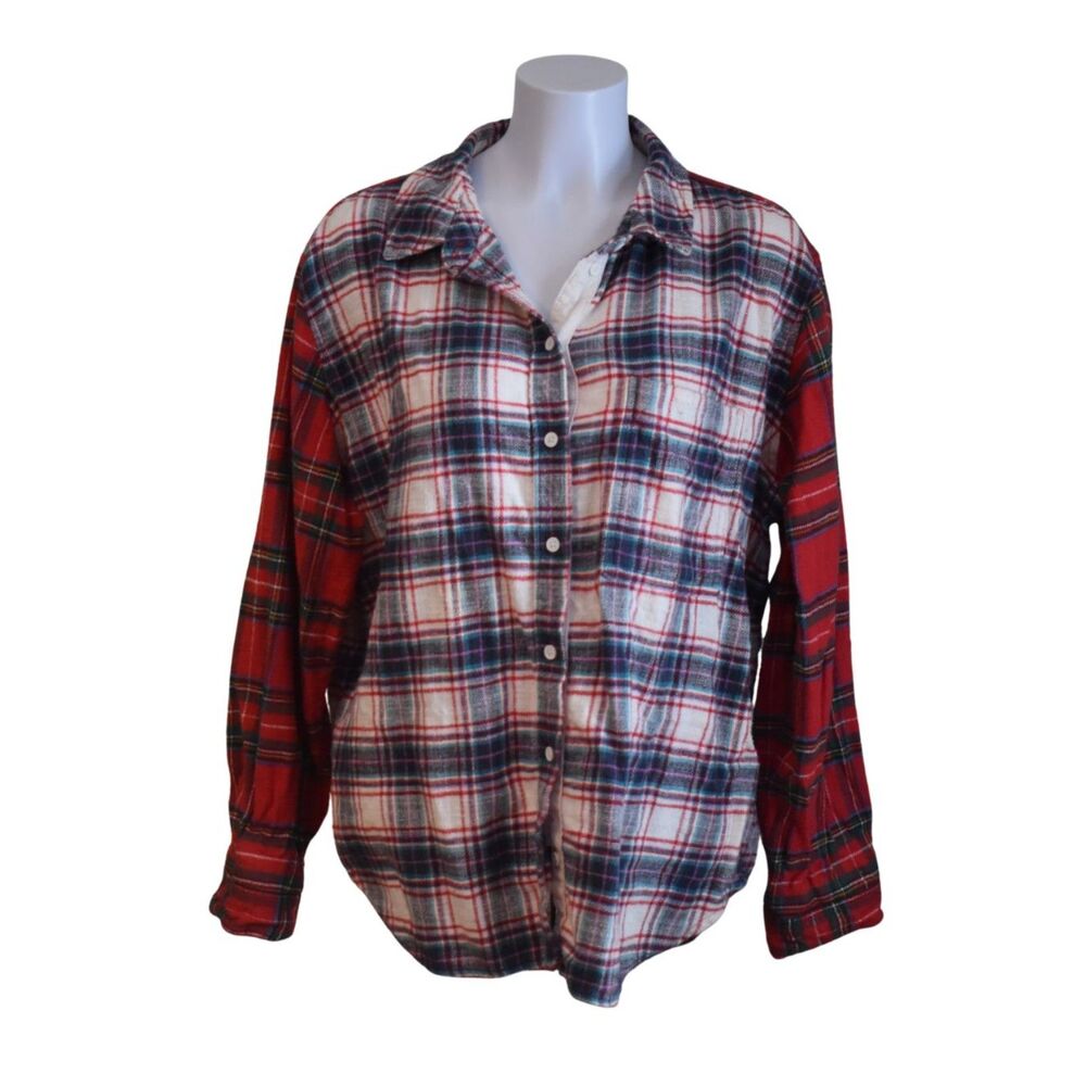 American Eagle Colorblock Oversized Flannel Red White Plaid Womens Large